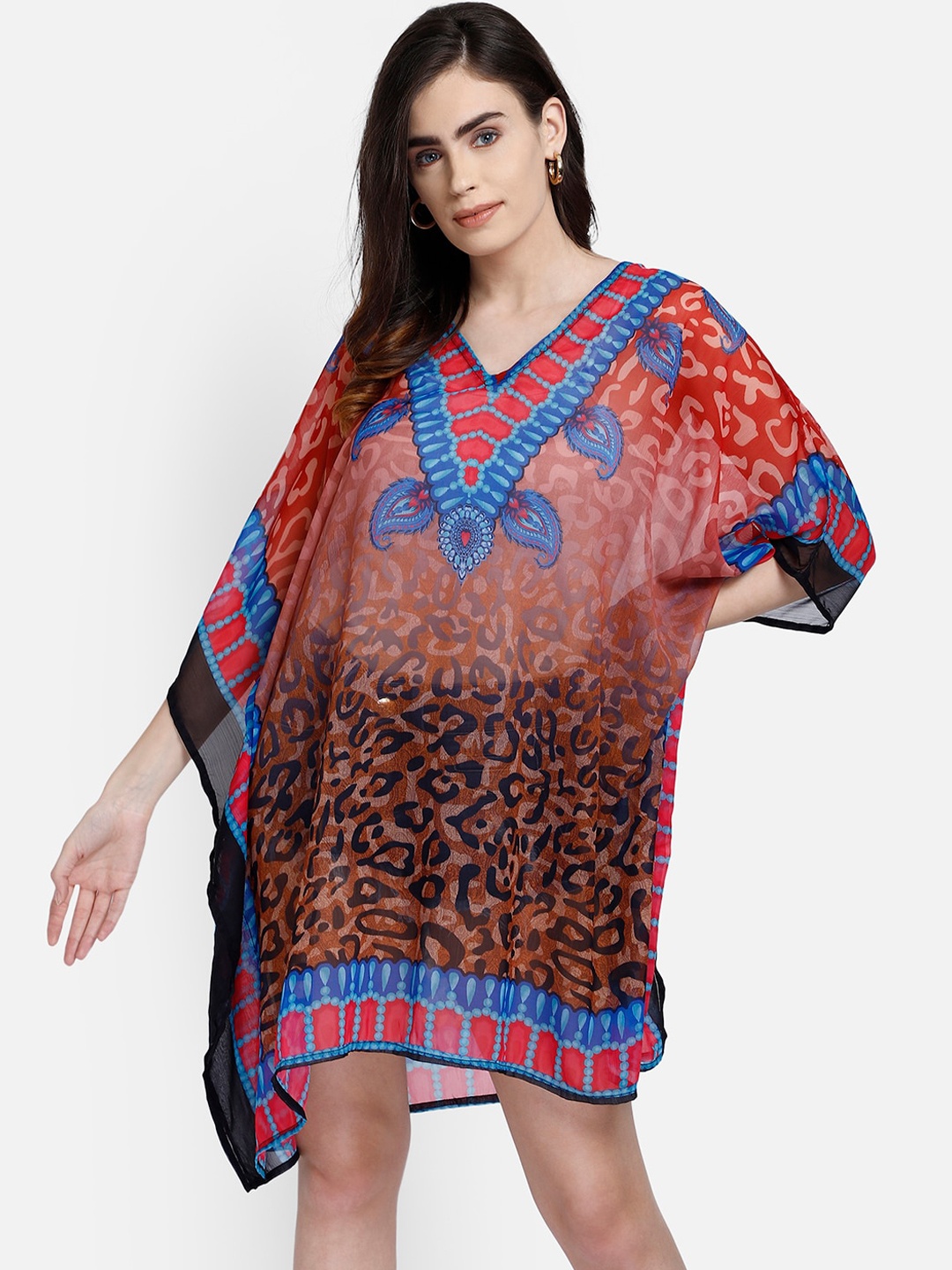

Aditi Wasan Multicoloured Ethnic Motifs Kaftan Dress, Multi