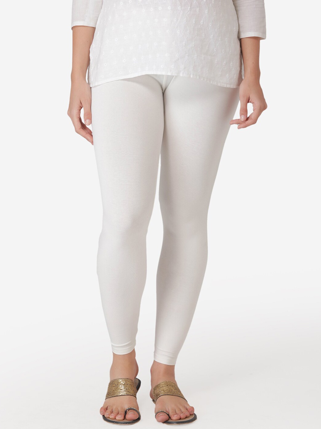 Vami Women Off-White Solid Ankle-Length Leggings