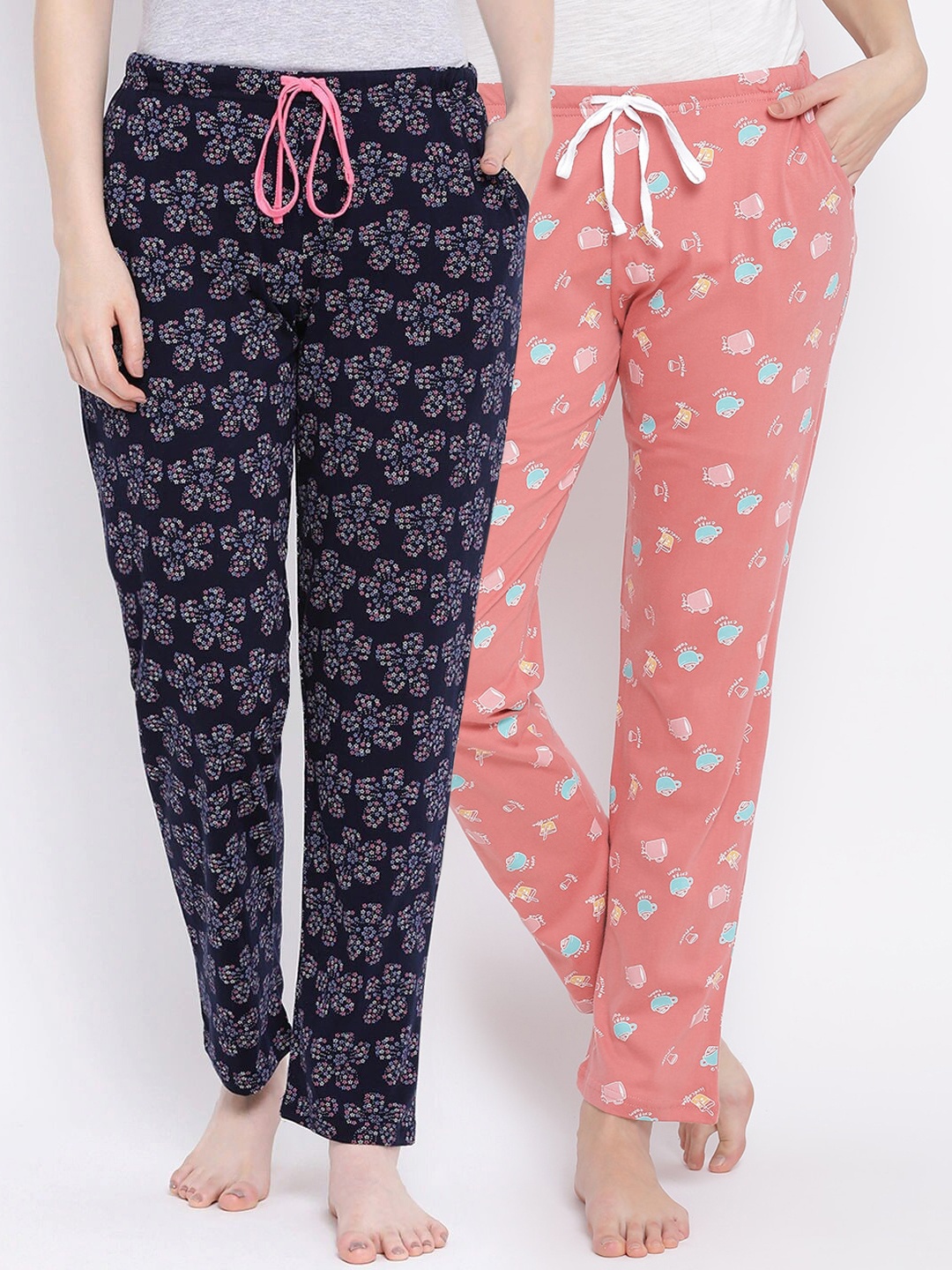 

Kanvin Women Pack Of 2 Printed Pure Cotton Lounge Pants, Orange