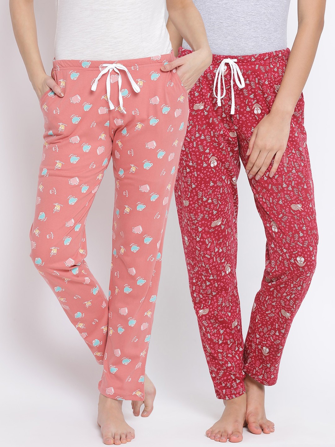 

Kanvin Women Pack Of 2 Printed Pure Cotton Lounge Pants, Coral