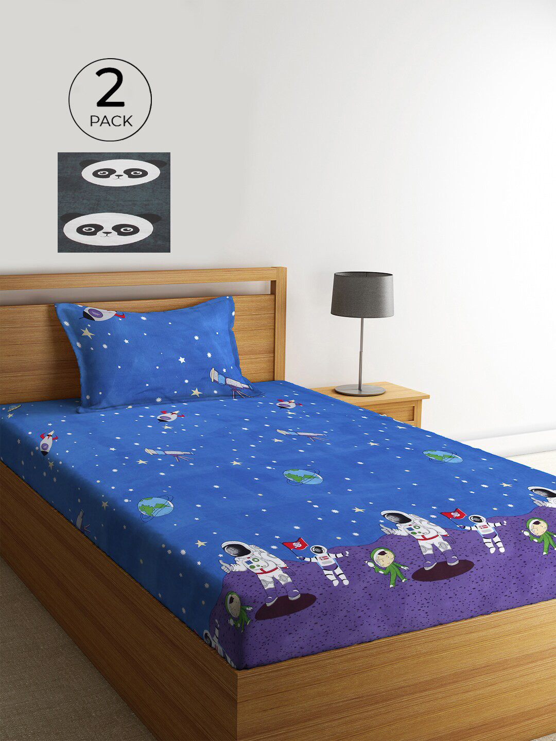 

KLOTTHE Grey & Black Graphic 210 TC Polycotton 2 Single Bedsheet with 2 Pillow Covers