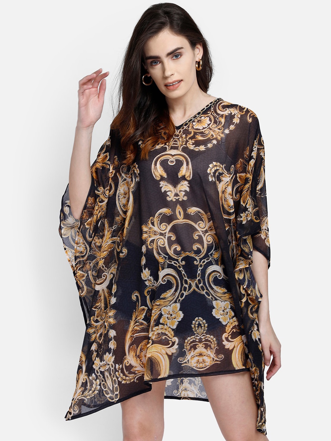 

Aditi Wasan Black Floral Kaftan Dress