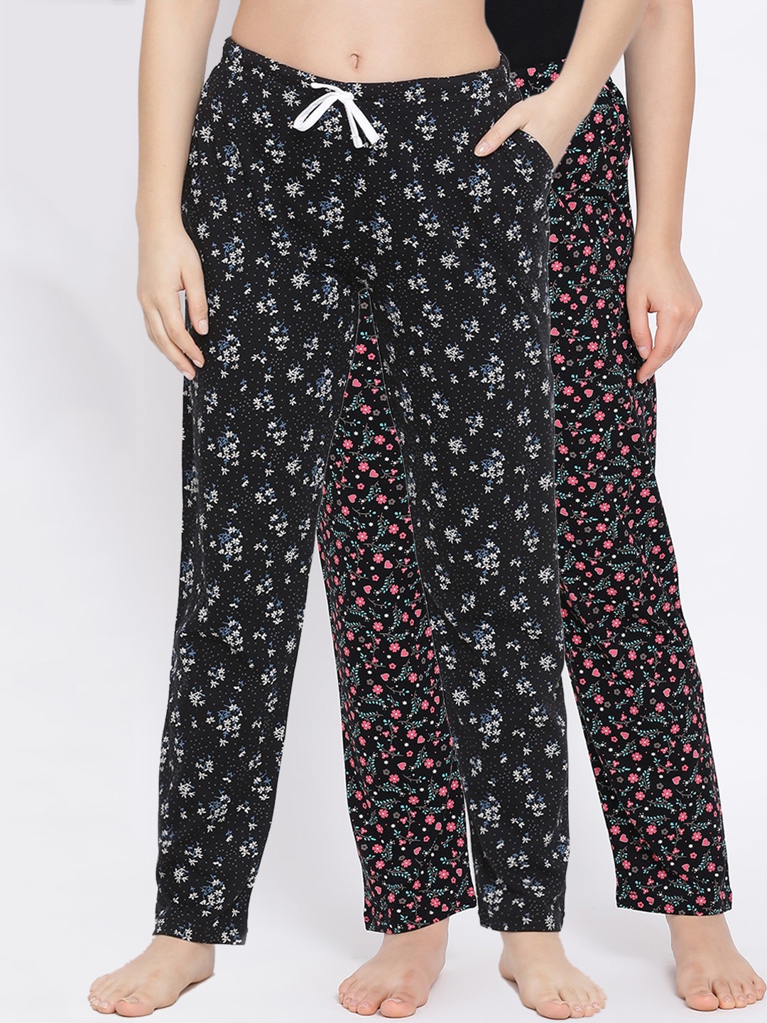 

Kanvin Women Pack of 2 Printed Pure Cotton Lounge Pants, Black