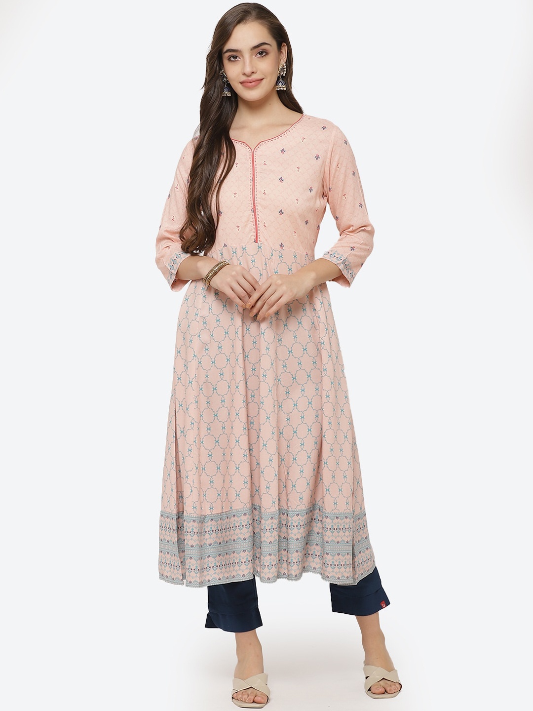 

Rangriti Women Peach-Coloured Ethnic Motifs Anarkali Kurta