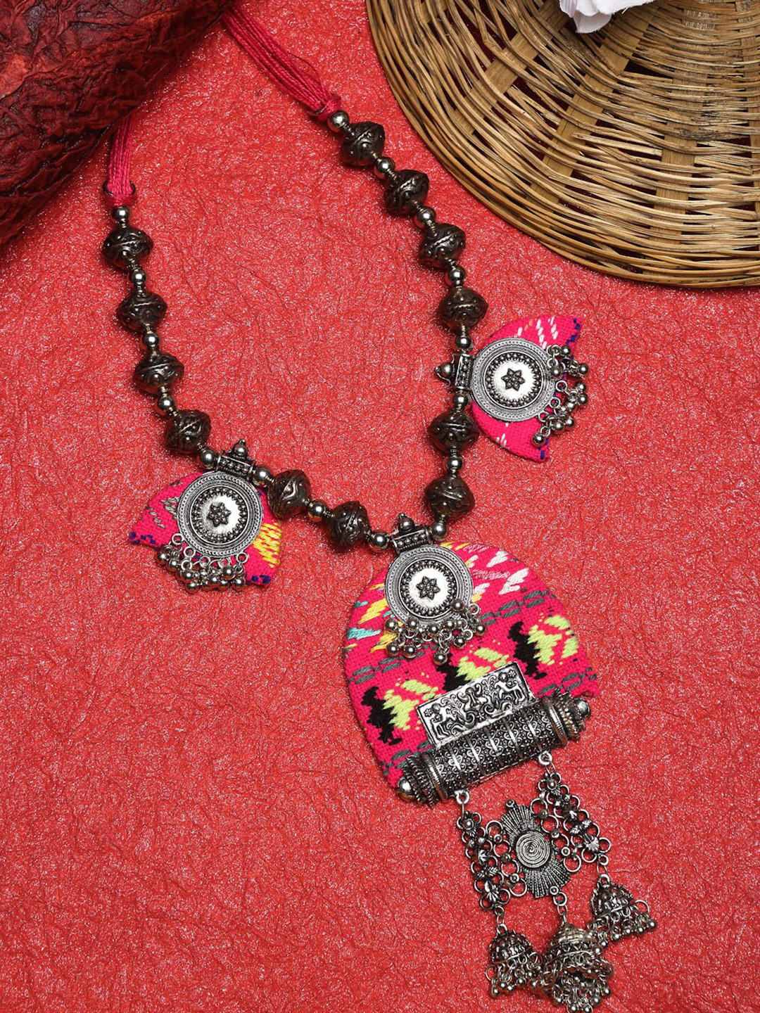 

NEUDIS Silver-Toned Alloy Rhodium-Plated Afgani Style Handcrafted Thread Necklace