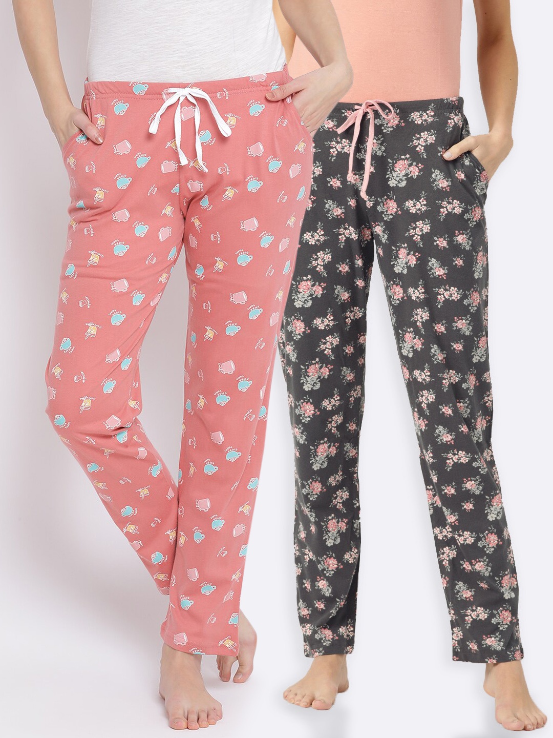 

Kanvin Women Pack Of 2 Printed Pure Cotton Lounge Pants, Orange