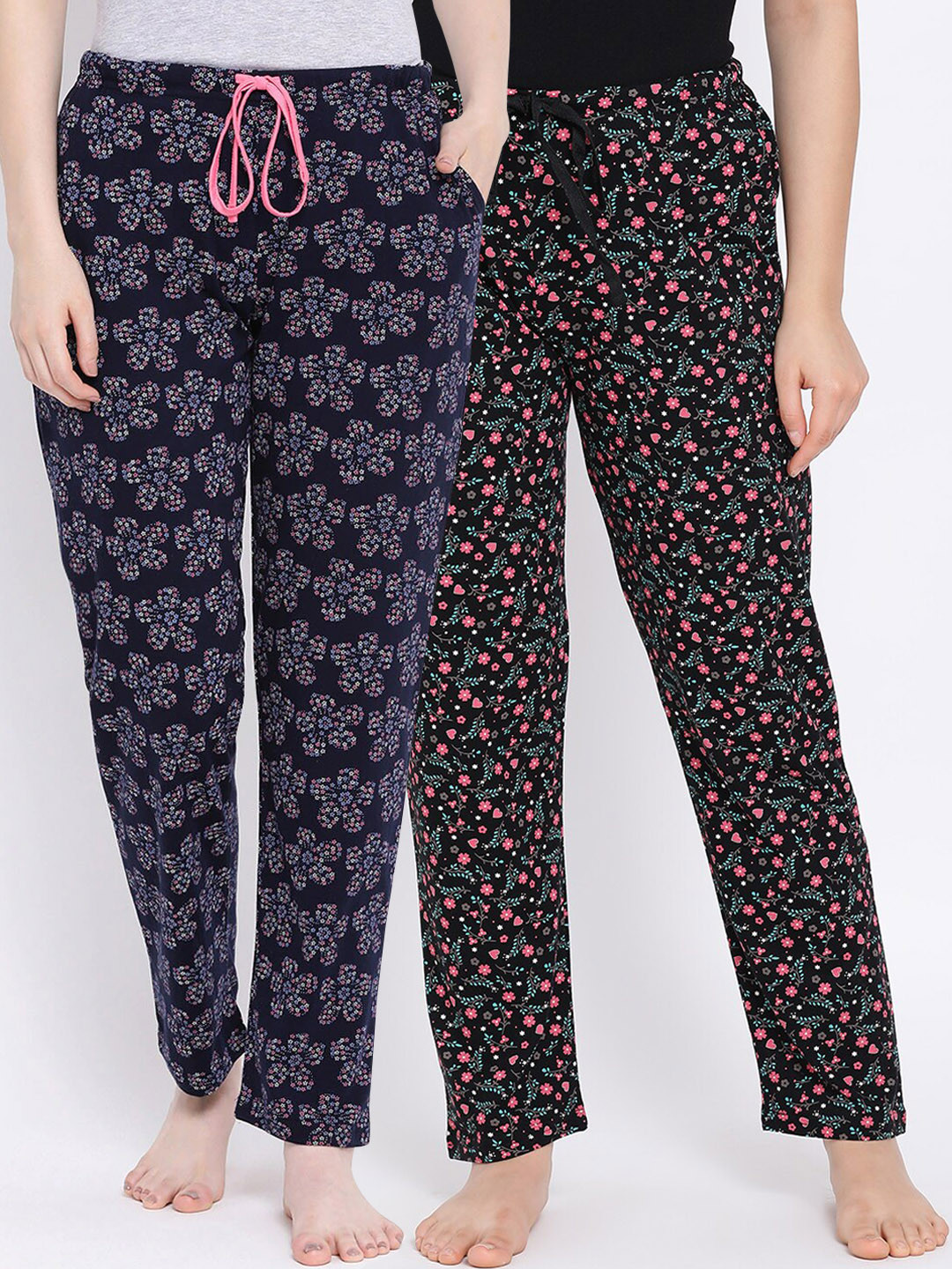 

Kanvin Women Pack of 2 Printed Pure Cotton Lounge Pants, Black