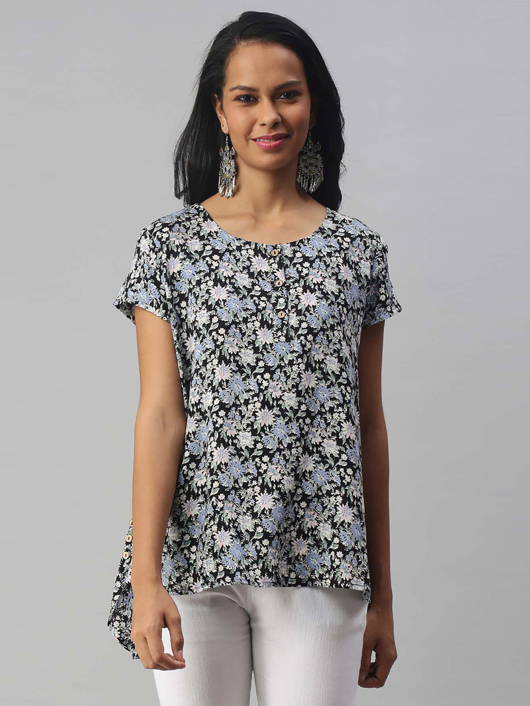 

Soch Black & Grey Viscose Rayon Printed Tunic