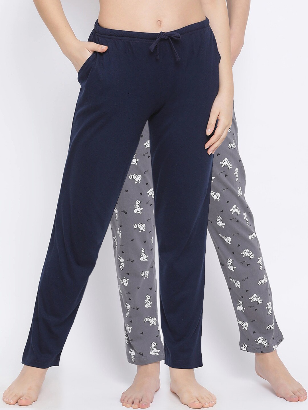 

Kanvin Women Pack Of 2 Pure Cotton Lounge Pants, Grey