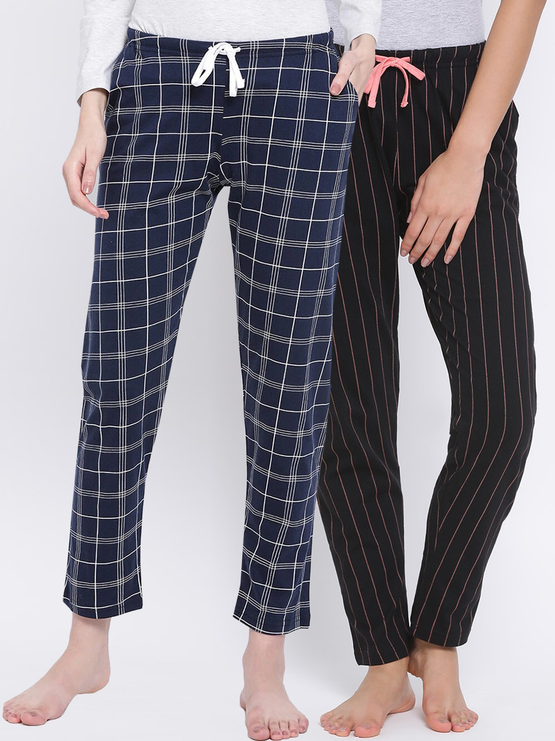 

Kanvin Women Pack Of 2 Printed Pure Cotton Lounge Pants, Navy blue
