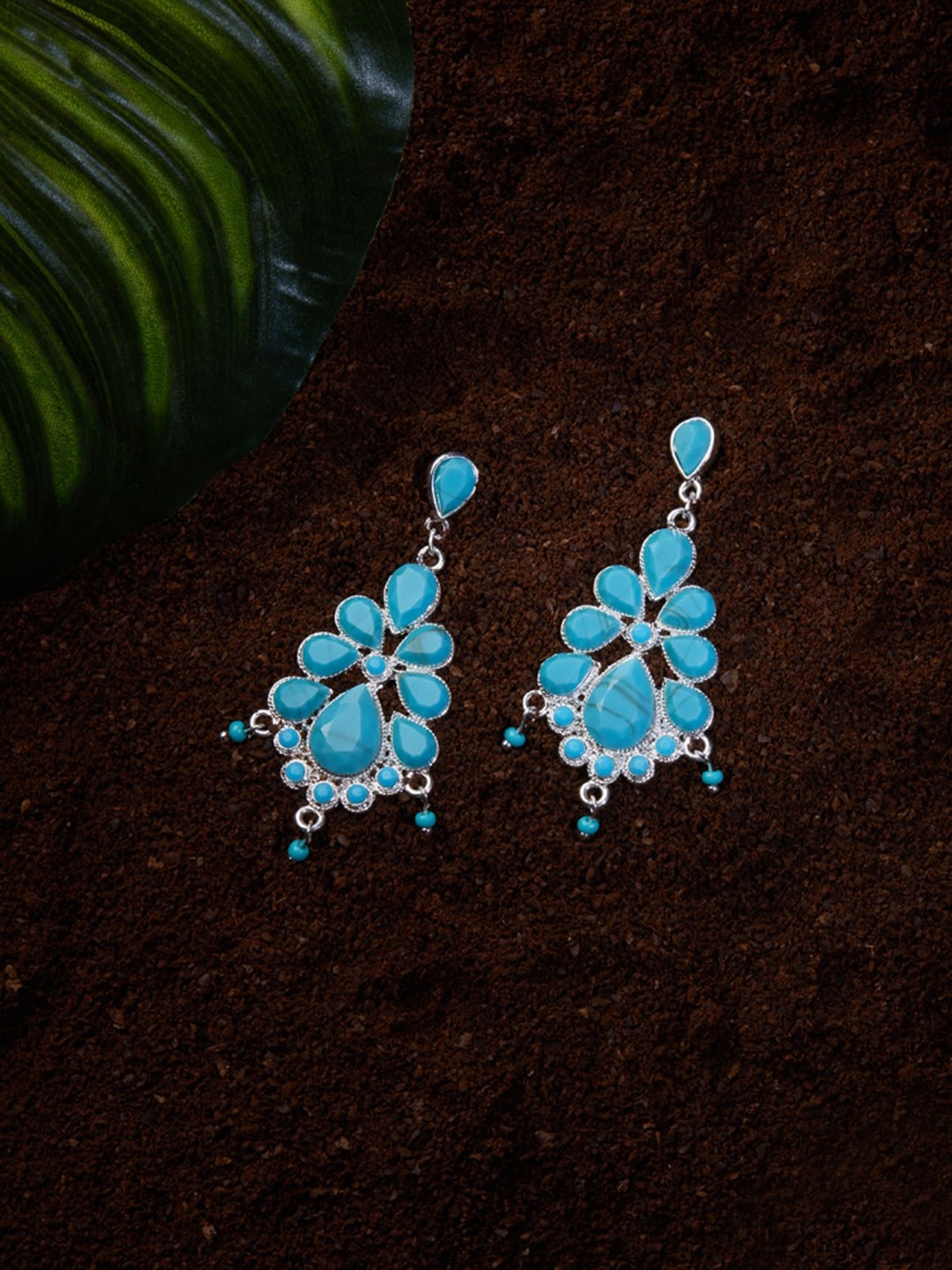 

Accessorize Turquoise Blue & Silver-Plated Teardrop Shaped Drop Earrings