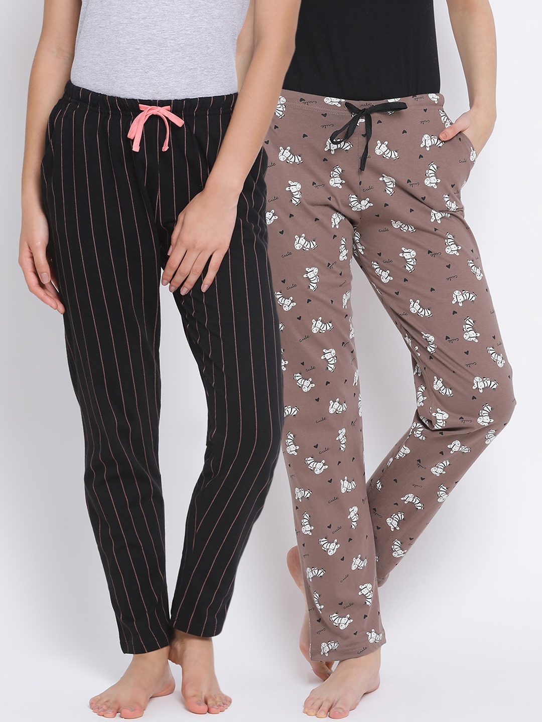

Kanvin Women Pack of 2 Pure Cotton Lounge Pants, Brown