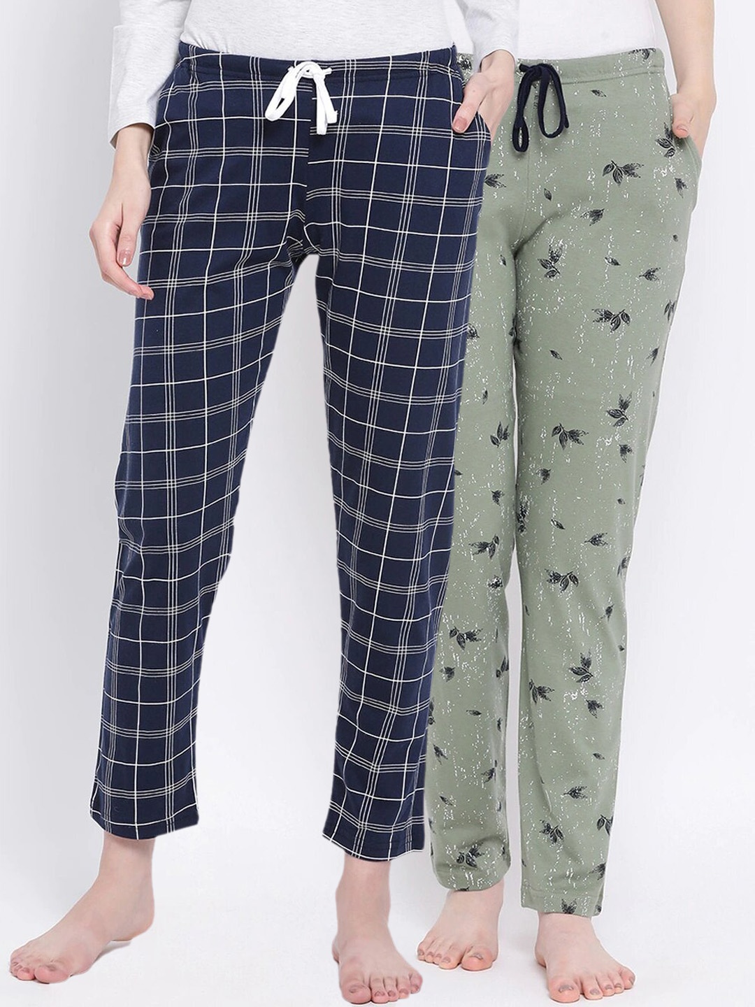 

Kanvin Women Pack of 2 Printed Pure Cotton Lounge Pants, Navy blue