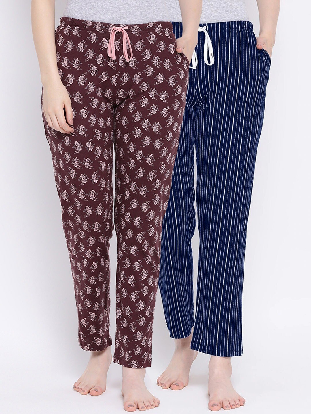 

Kanvin Women Pack of 2 Printed Pure Cotton Lounge Pants, Navy blue
