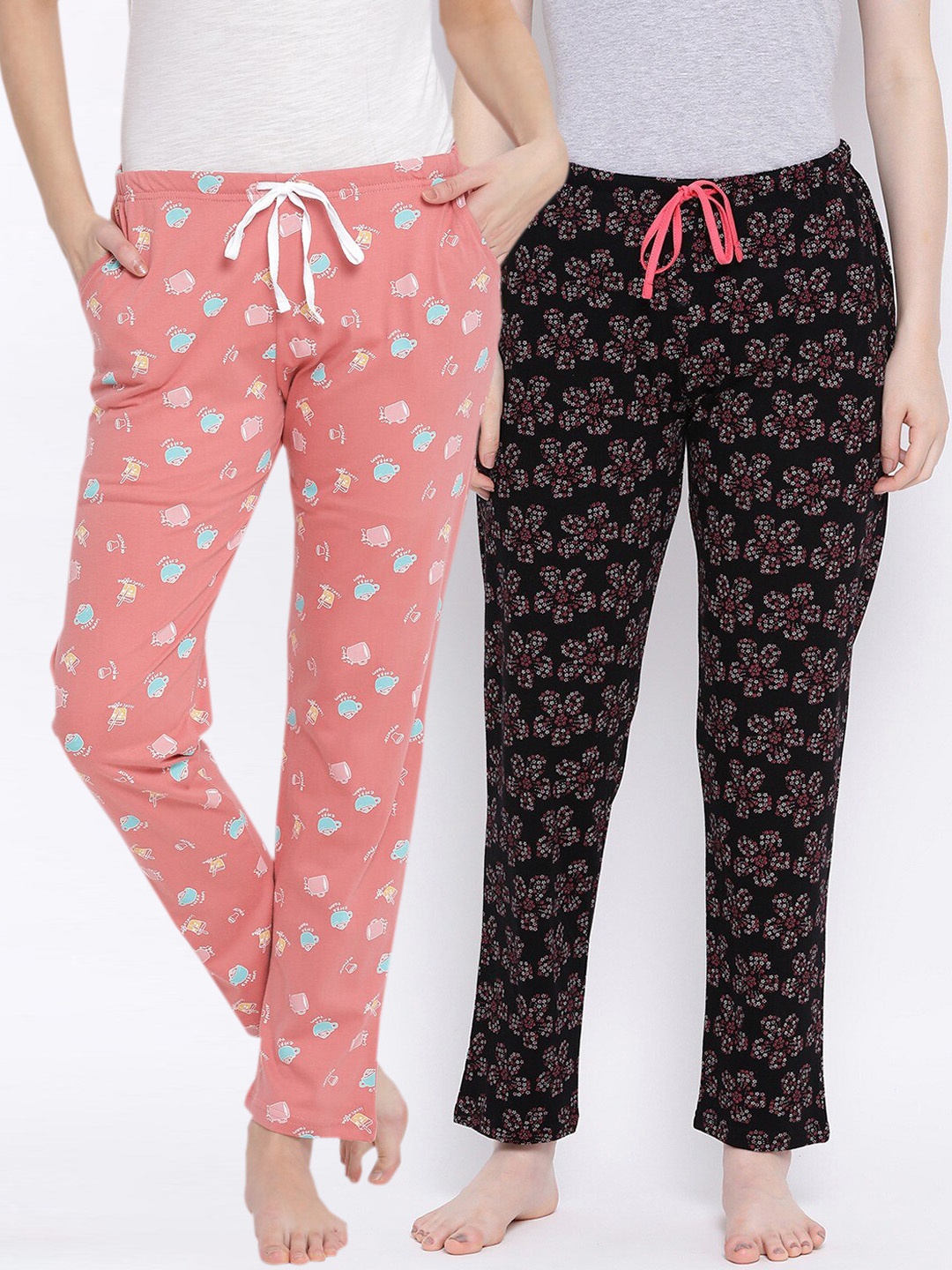 

Kanvin Women Pack Of 2 Printed Pure Cotton Lounge Pants, Orange