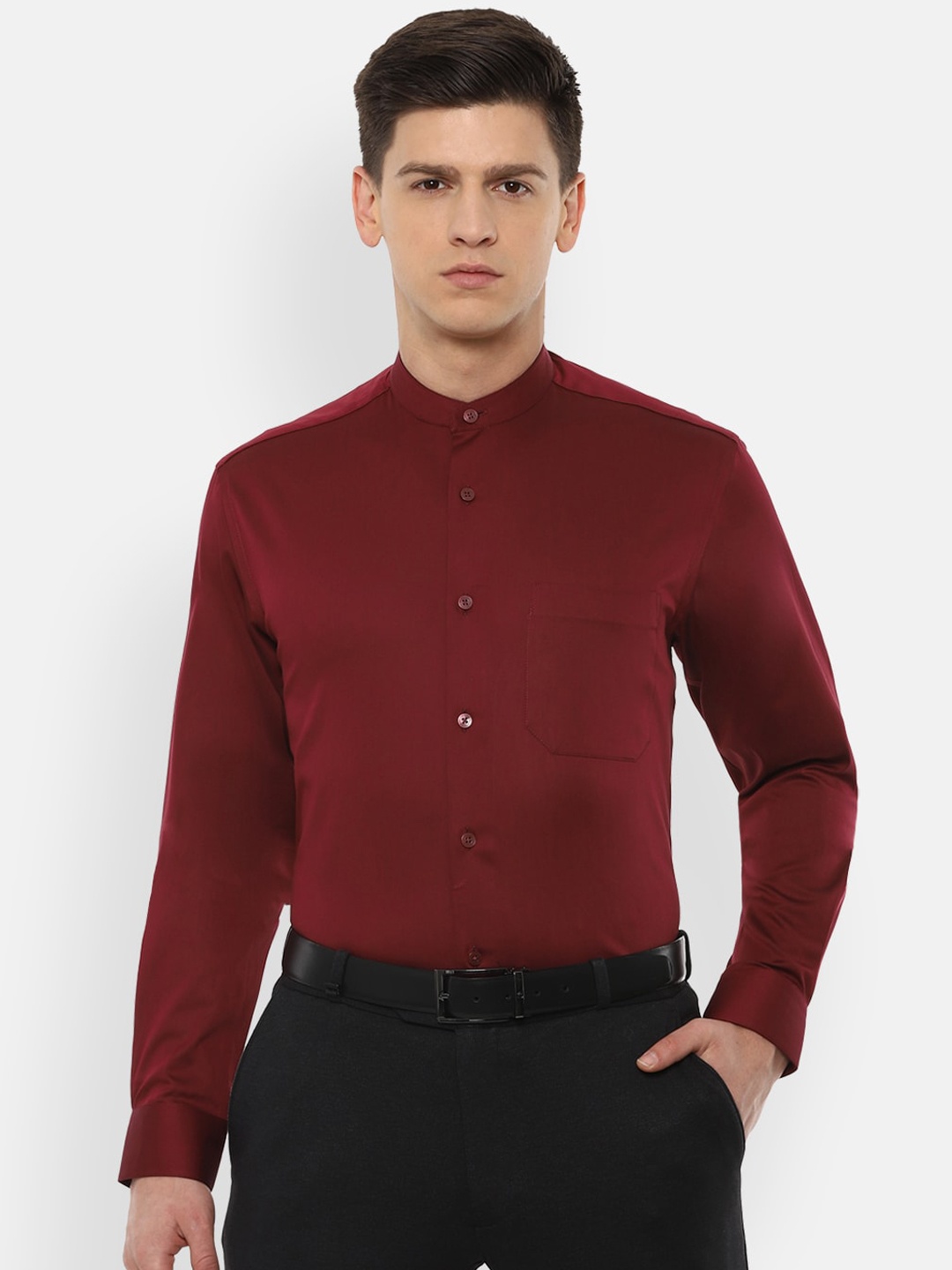 Louis Philippe Men Maroon Slim Fit Solid Casual Shirt
