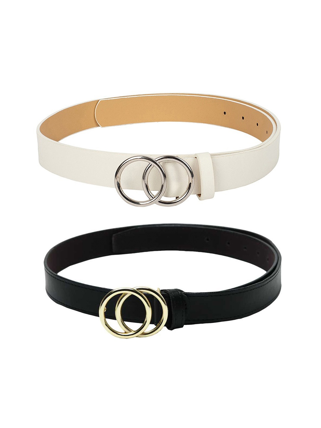 

Kastner Pack of 2 Women Black & White Solid Belt