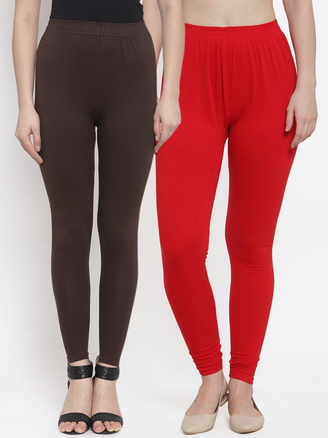 

TAG 7 Women Pack of 2 Solid Ankle-Length Leggings, Red