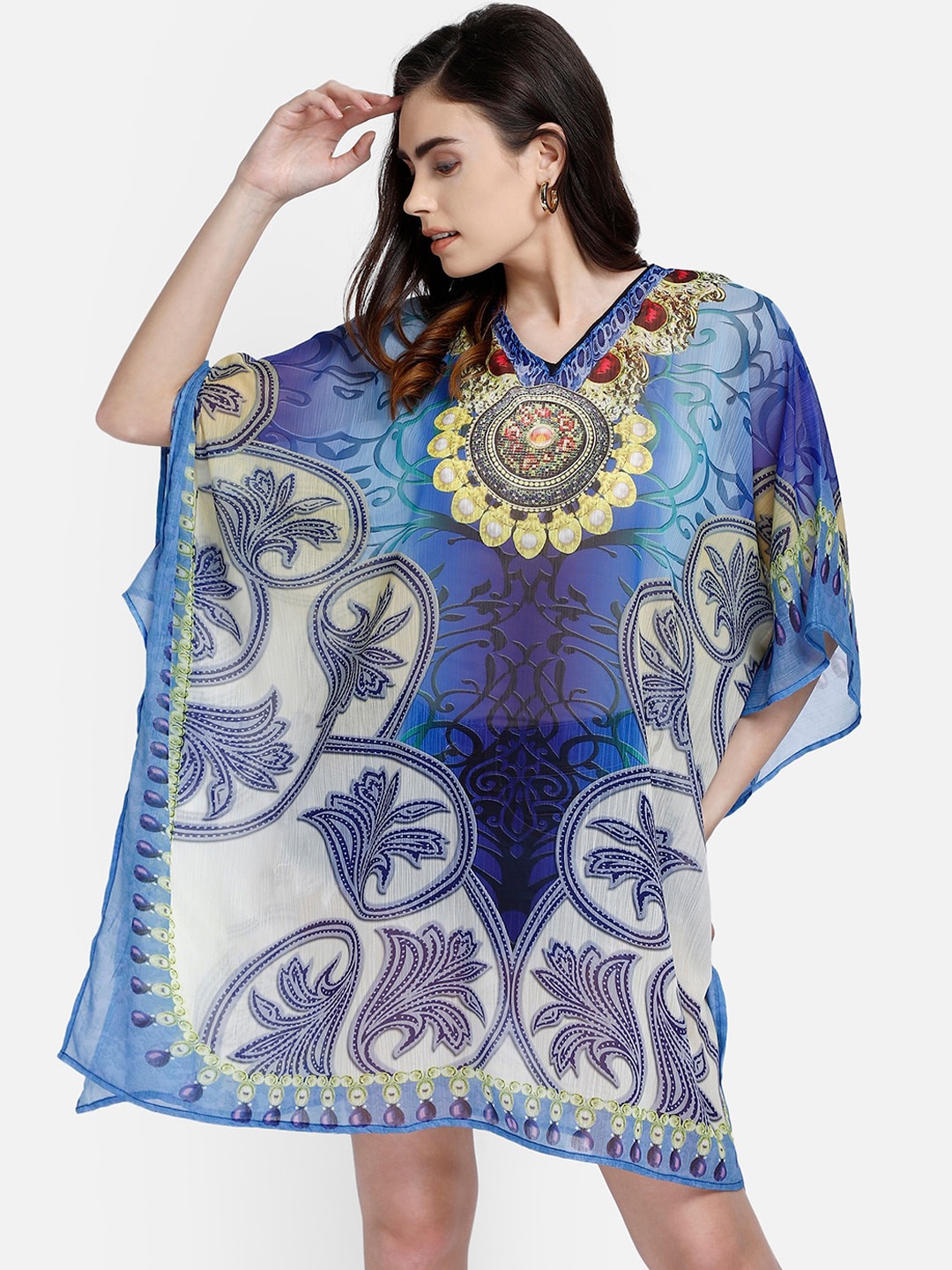

Aditi Wasan Blue Printed Kaftan Dress