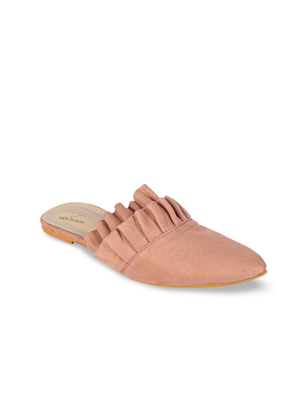 

Bowtoes Women Nude Pink Suede Ruffles Mules
