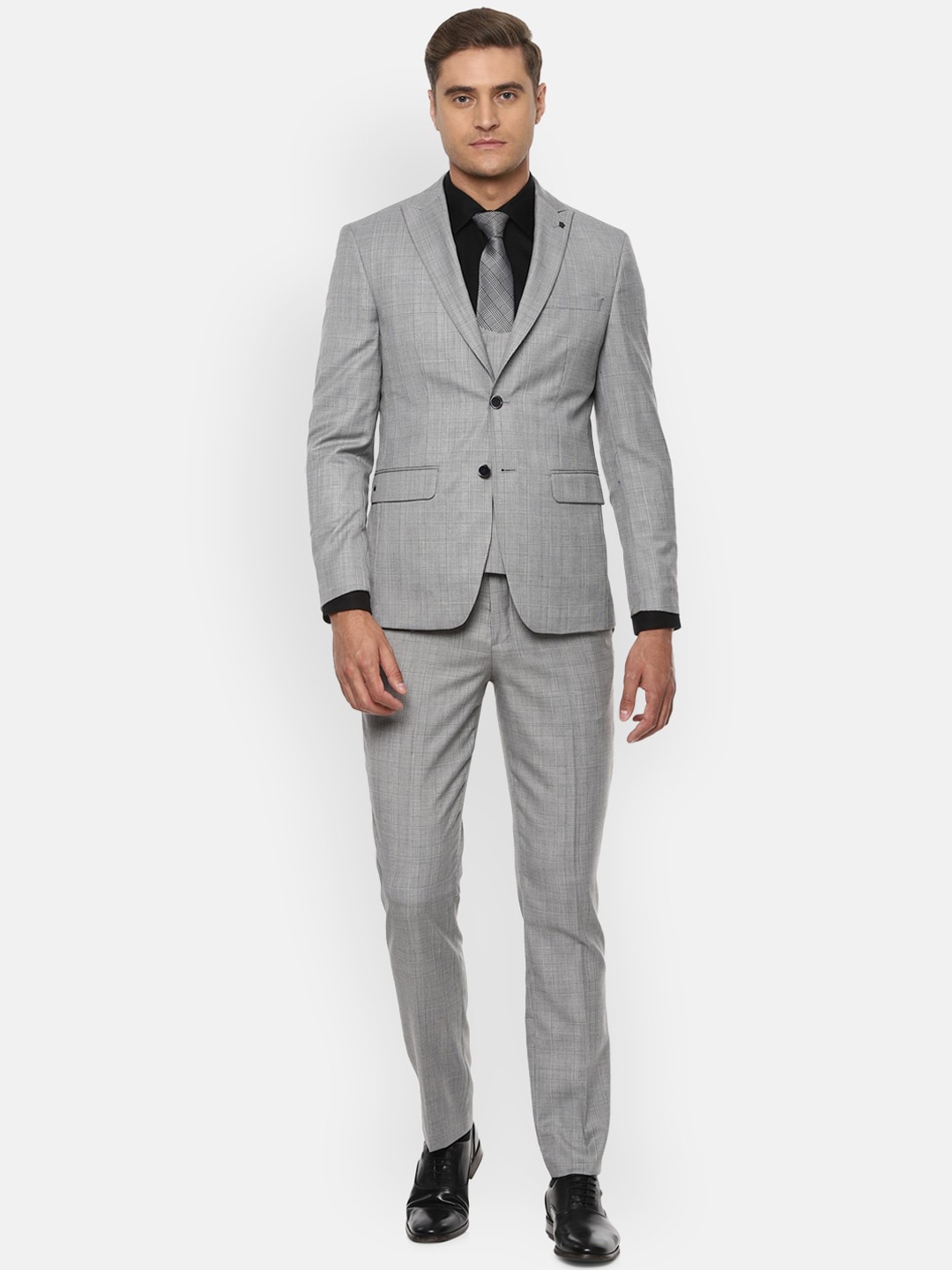 

Louis Philippe Men Grey Checked Slim-Fit Single-Breasted Formal Suit