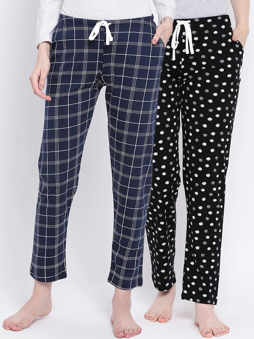 

Kanvin Women Pack of 2 Printed Pure Cotton Lounge Pants, Navy blue