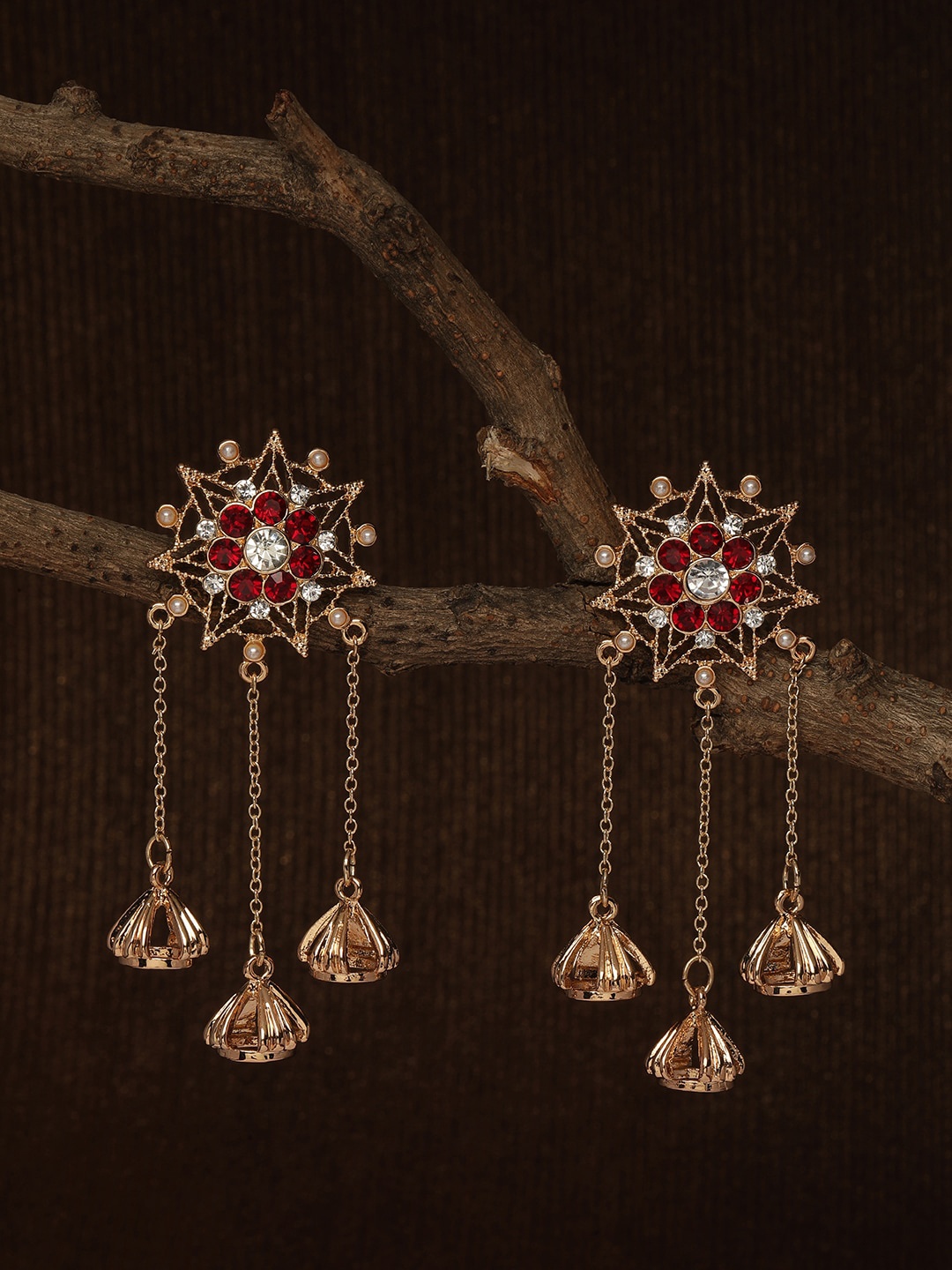 

Accessorize London Women Red Golden Long Jhumkas Earring, Gold