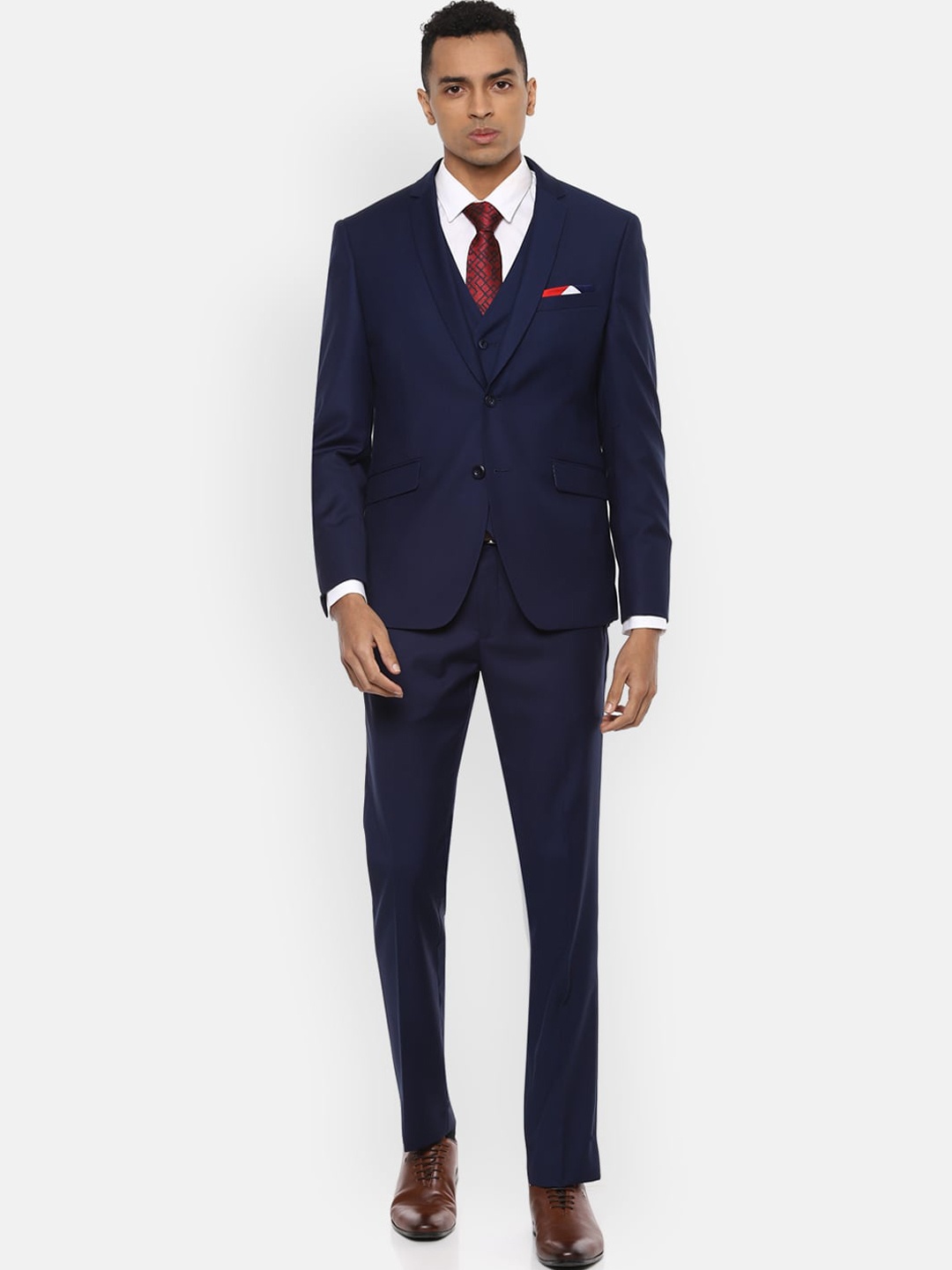 

V Dot Men Navy Blue Solid Slim-Fit Single-Breasted Three-Piece Formal Suit