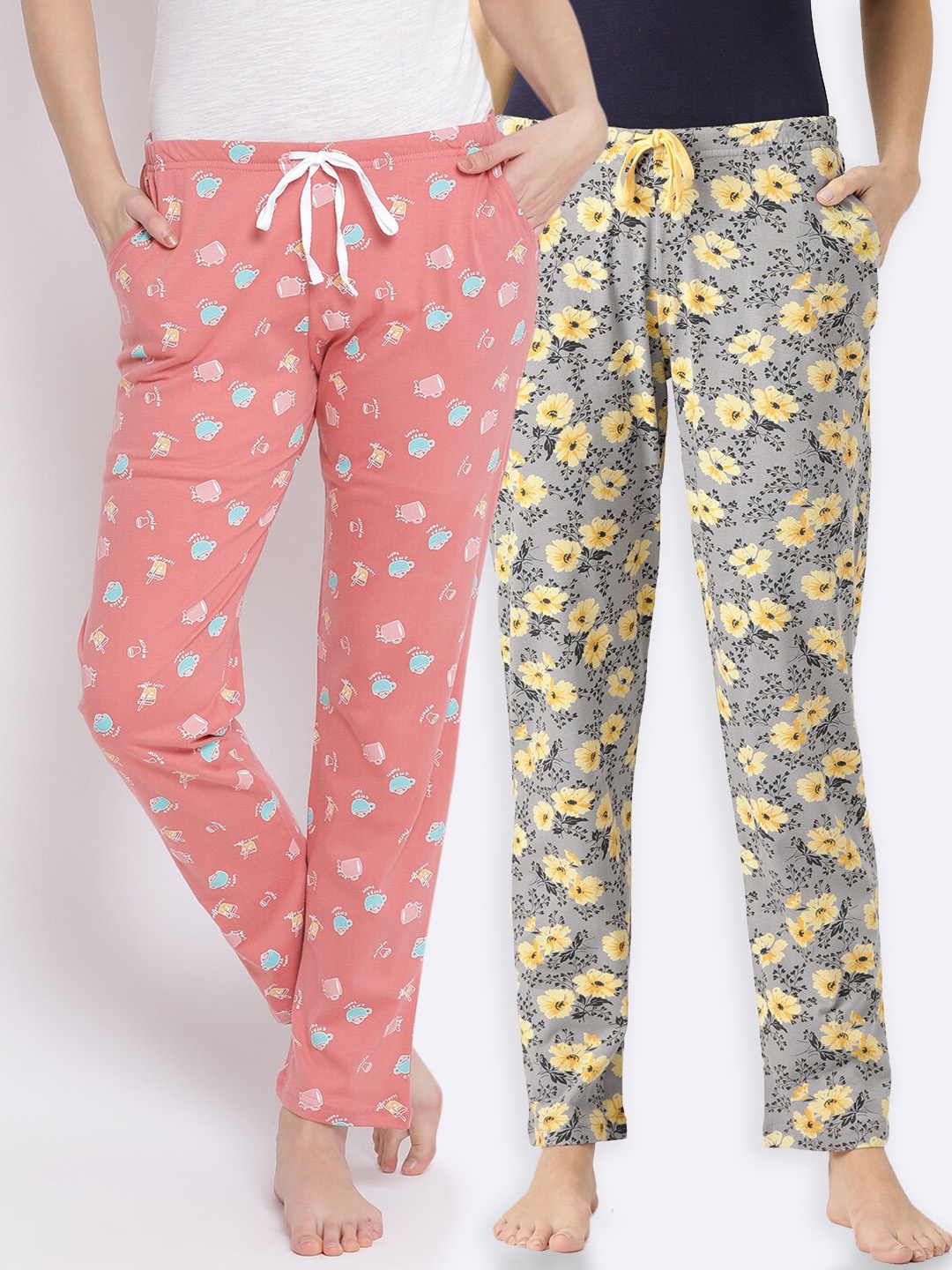 

Kanvin Women Pack of 2 Printed Pure Cotton Lounge Pants, Orange