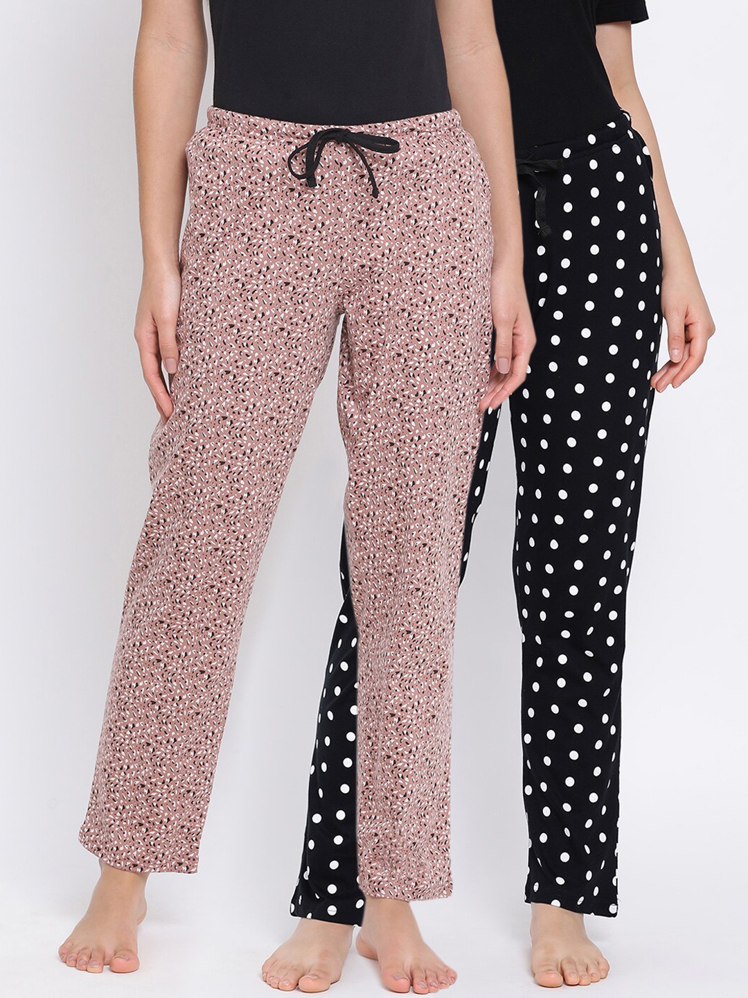 

Kanvin Women Pack Of 2 Printed Pure Cotton Lounge Pants, Black