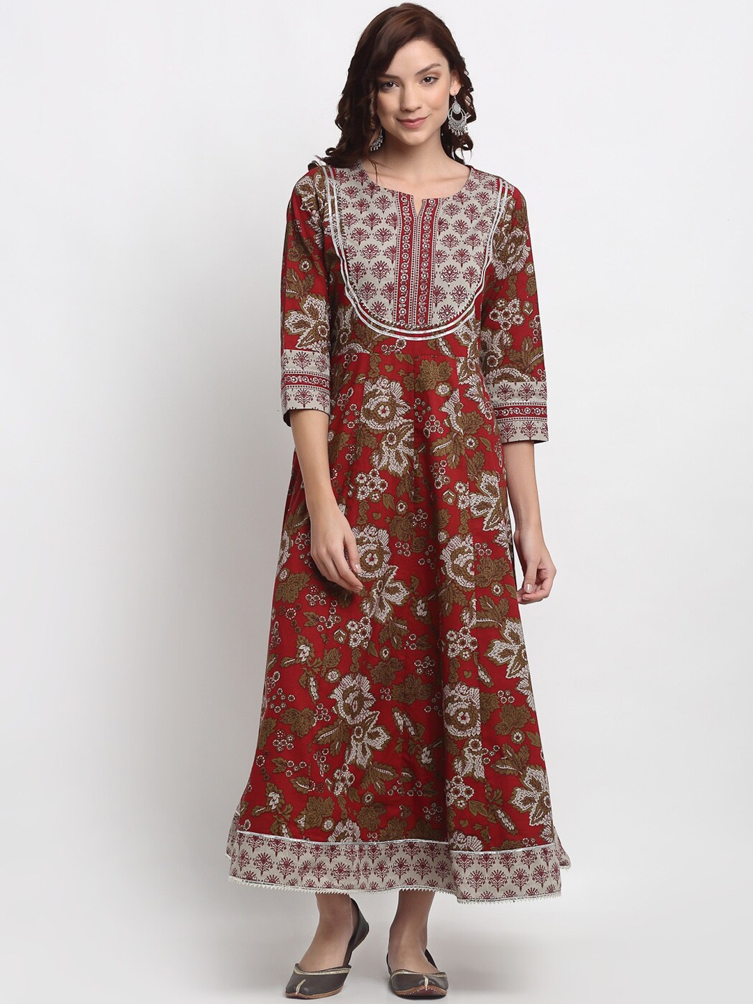 

ANAISA Women Maroon Ethnic Motifs Printed Cotton Anarkali Kurta