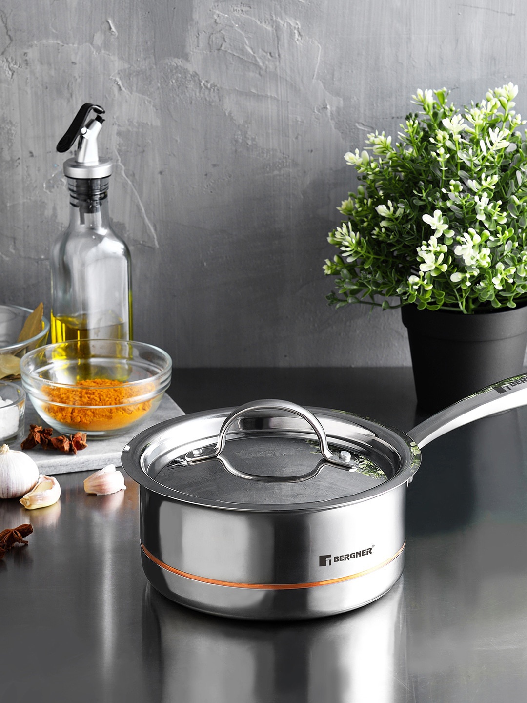 

BERGNER Silver-Toned Argent 5CX 5 Ply Stainless Steel Saucepan With Lid