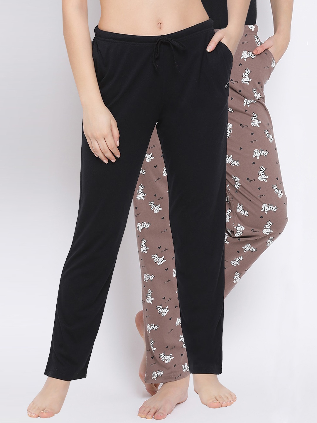 

Kanvin Women Pack Of 2 Pure Cotton Lounge Pants, Brown