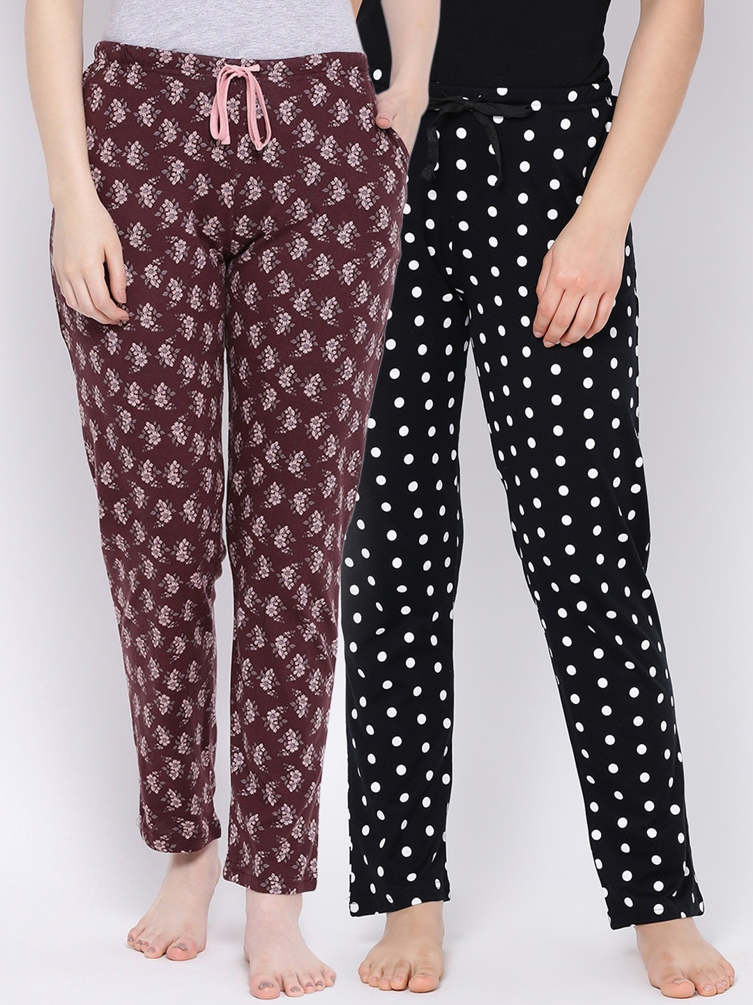 

Kanvin Women Pack of 2 Printed Pure Cotton Lounge Pants, Black