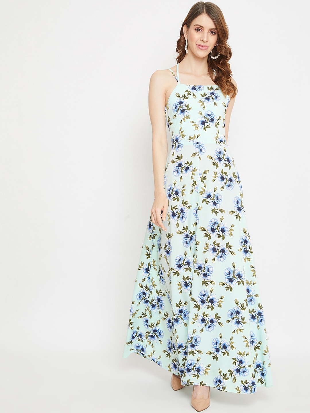 

Berrylush Women Green Floral Crepe Maxi Dress