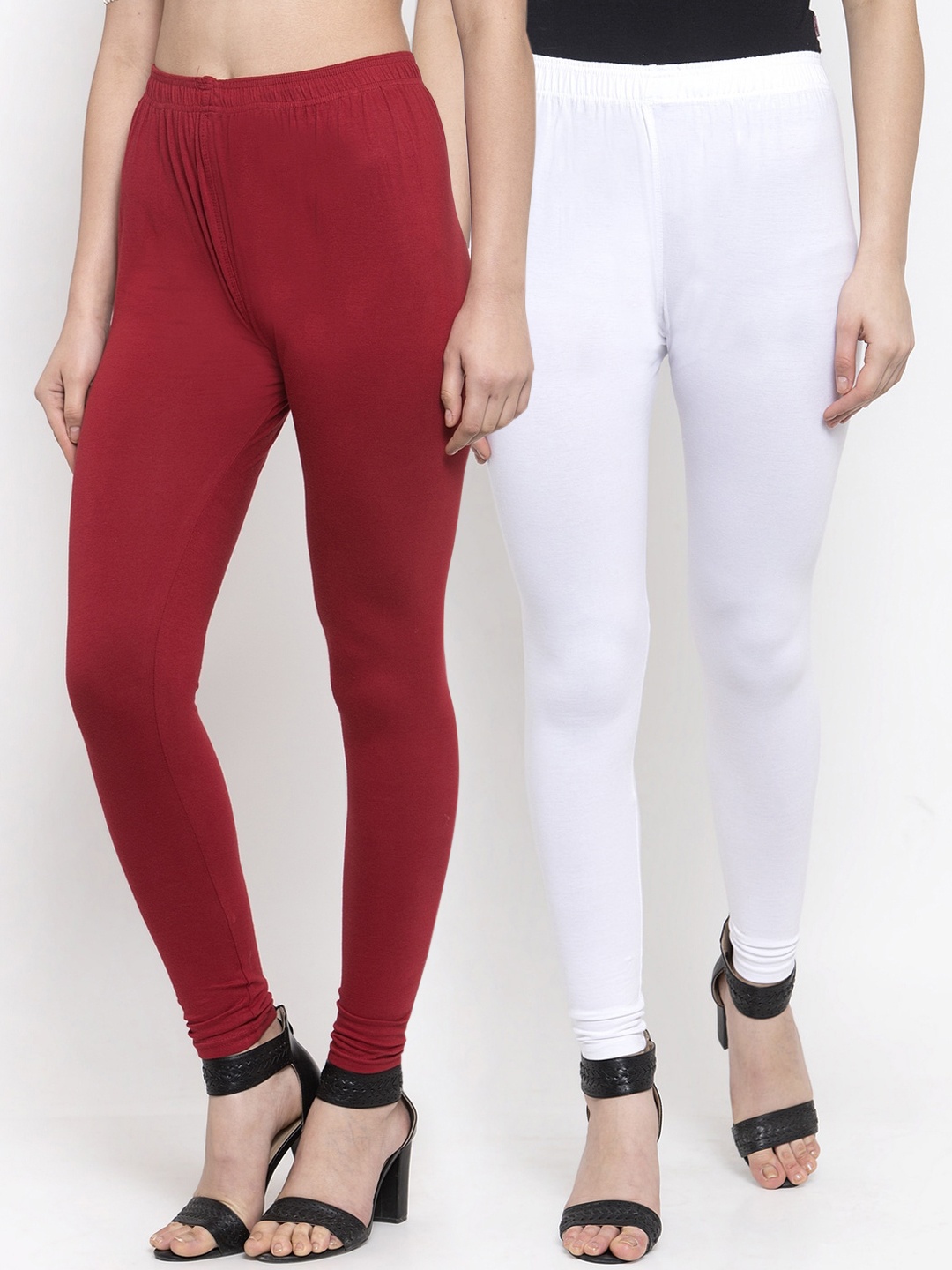 

TAG 7 Women Pack of 2 Solid Ankle-Length Leggings, White