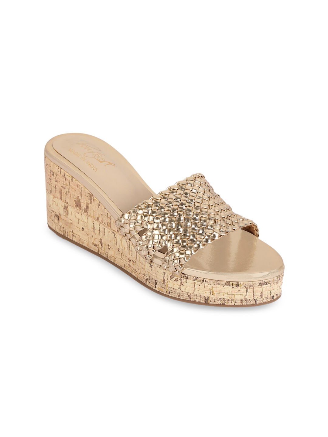 

Bowtoes Women Gold-Toned Woven Design Sandals