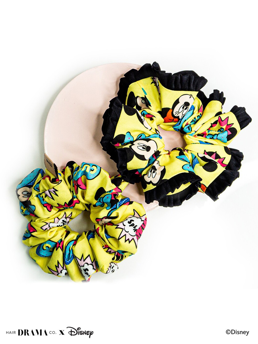 

HAIR DRAMA CO. X Disney Mickey & Friends Set Of 2 Comic Scrunchies, Yellow