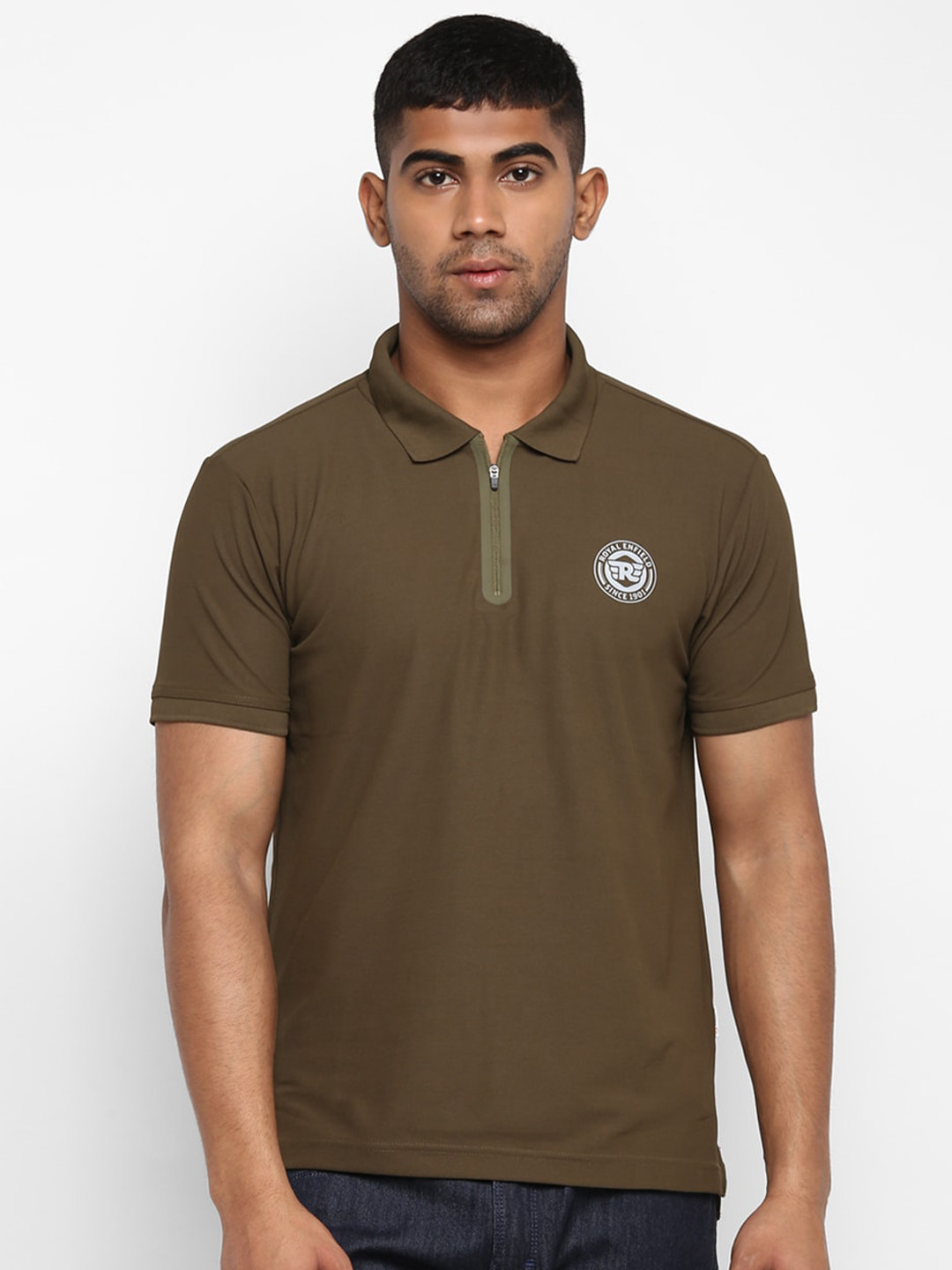 

Royal Enfield Men Olive Green Solid Polo Collar T-shirt