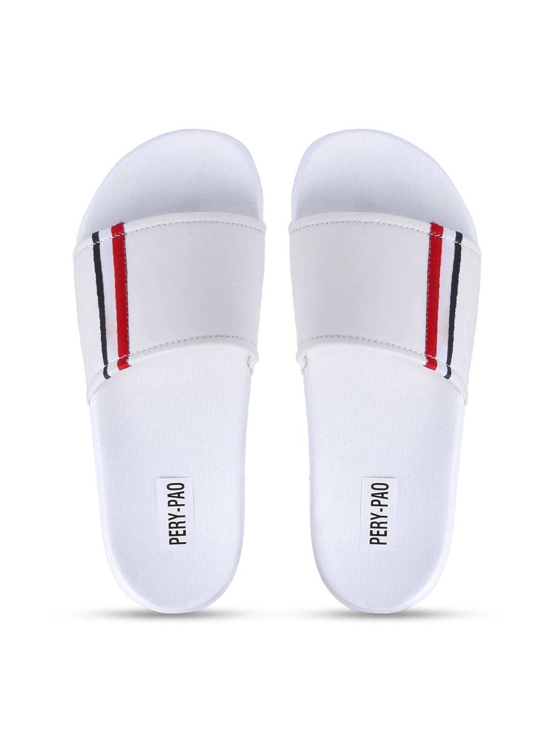

PERY PAO Men White & Red Striped Rubber Sliders