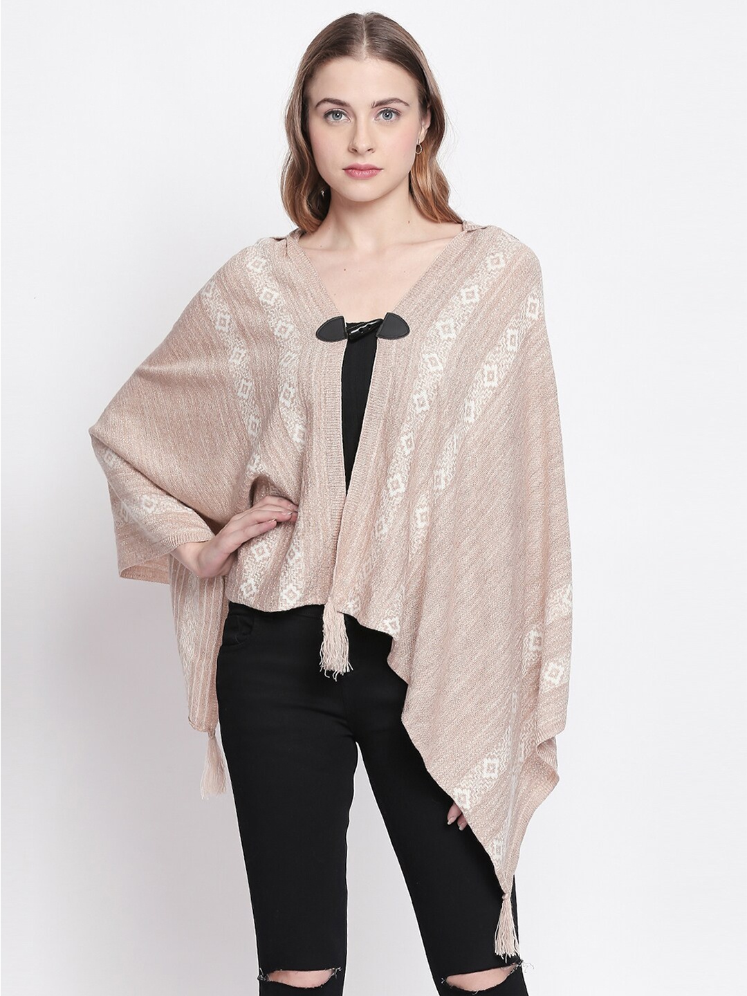 

AKKRITI BY PANTALOONS Women Beige Acrylic Shrug