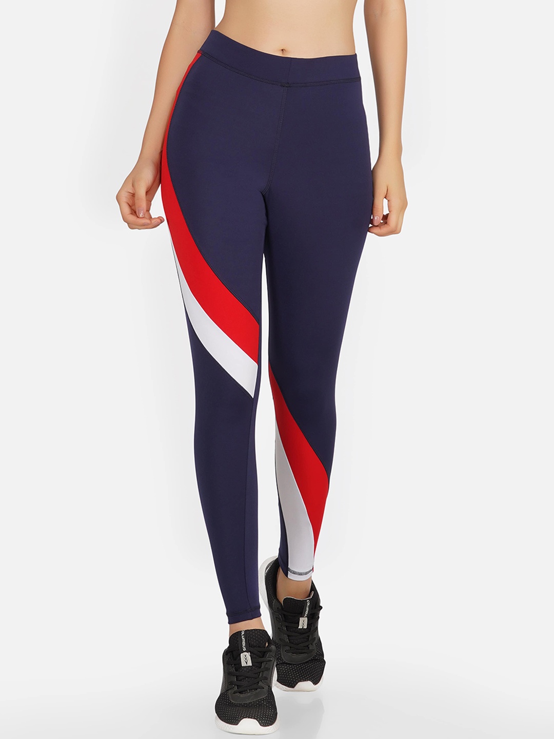 NEU LOOK FASHION Women Navy Blue & Red Colourblocked Gym Tights