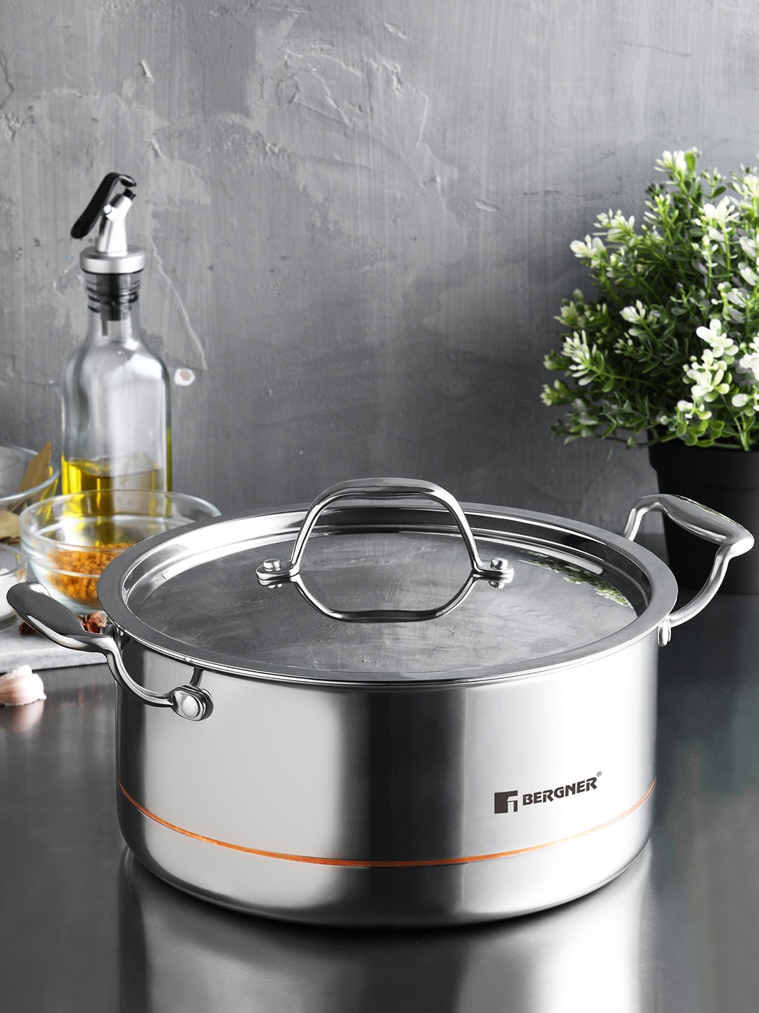 

BERGNER Silver-Toned Argent 5CX 5-Ply SS Induction Base Casserole With Lid