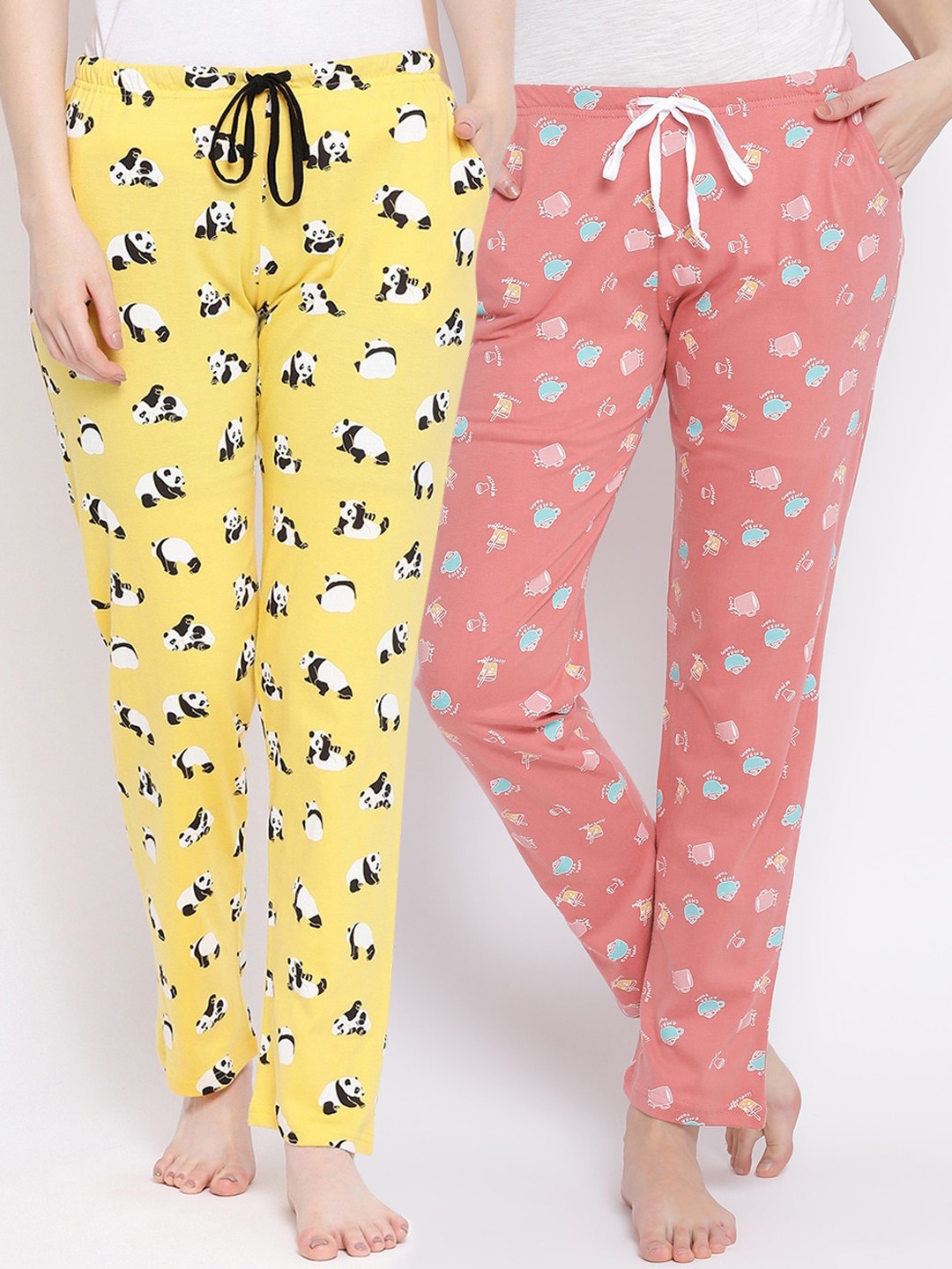 

Kanvin Women Pack Of 2 Printed Pure Cotton Lounge Pants, Coral