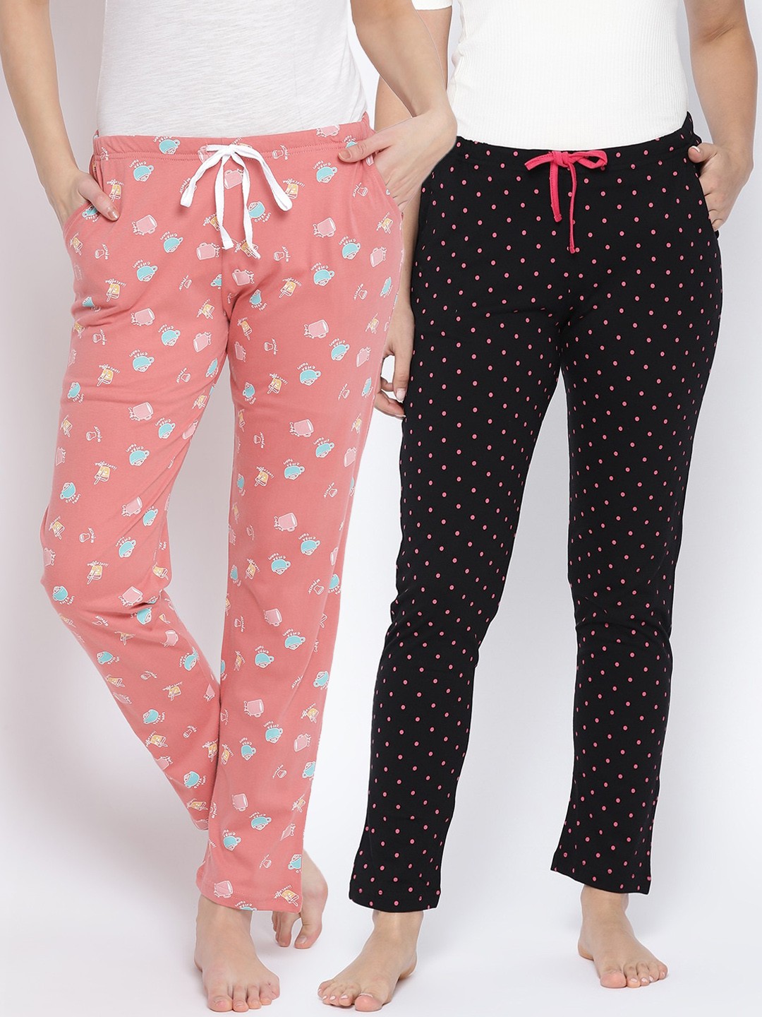 

Kanvin Women Pack Of 2 Printed Pure Cotton Lounge Pants, Orange