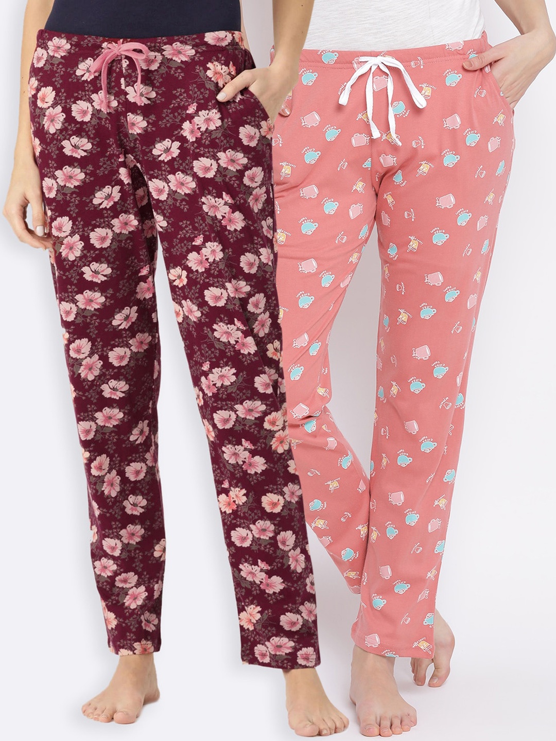 

Kanvin Women Pack Of 2 Printed Pure Cotton Lounge Pants, Orange
