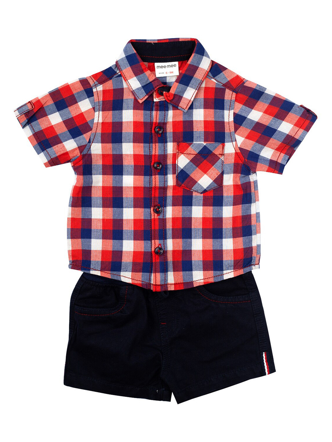 

MeeMee Boys Red & White Checked Shirt with Shorts