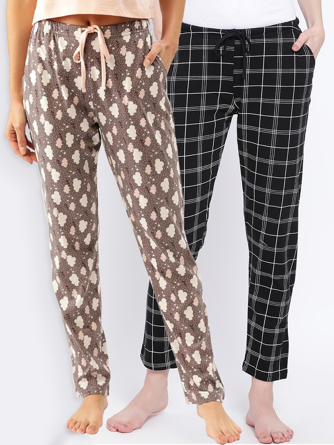 

Kanvin Women Pack Of 2 Printed Pure Cotton Lounge Pants, Black