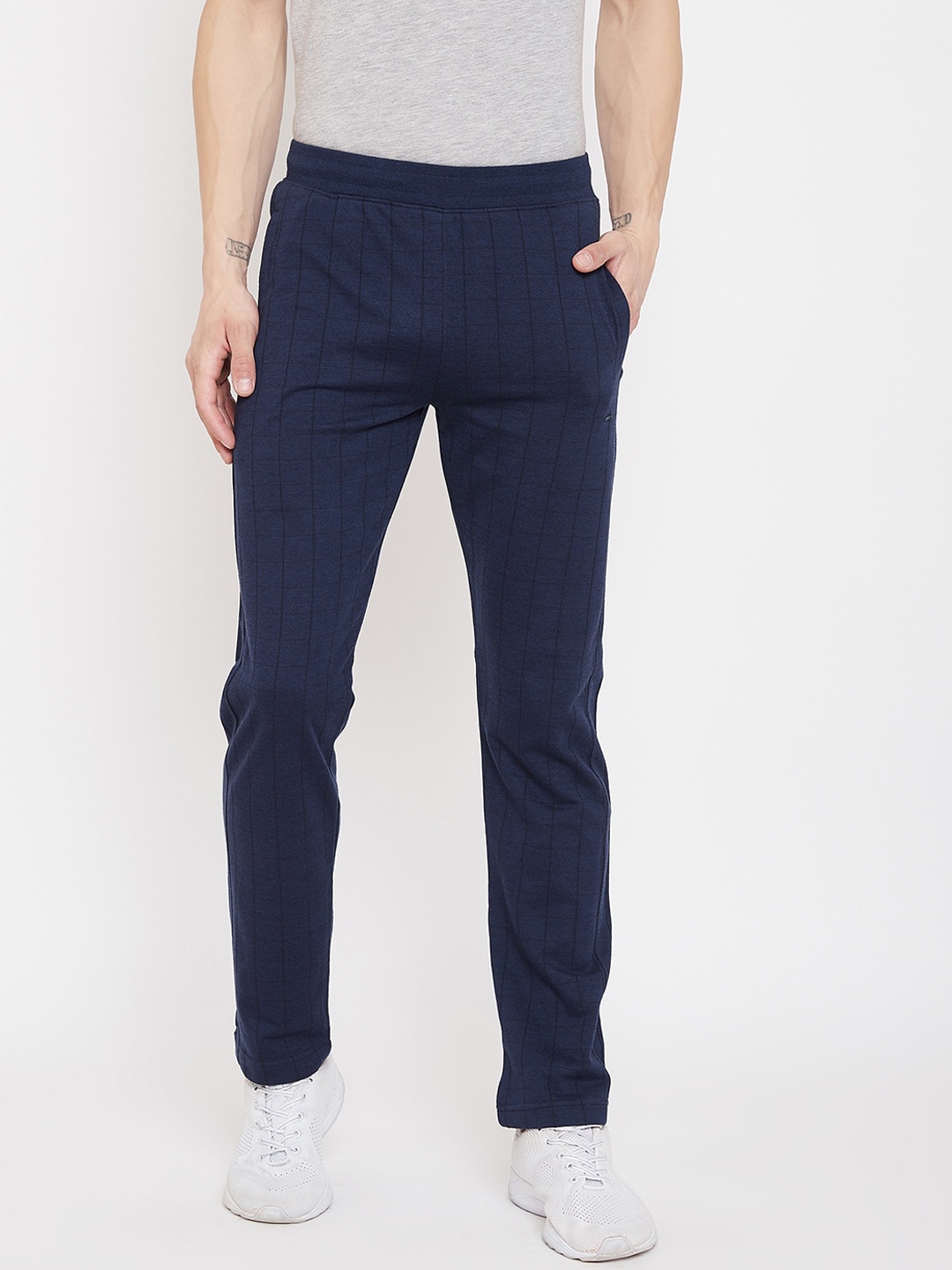 

Okane Men Navy Blue Checked Track Pants