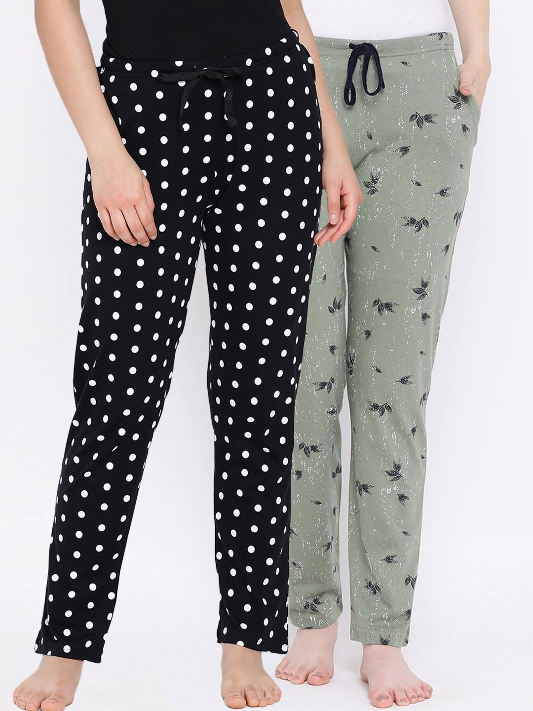 

Kanvin Women Pack of 2 Printed Pure Cotton Lounge Pants, Black